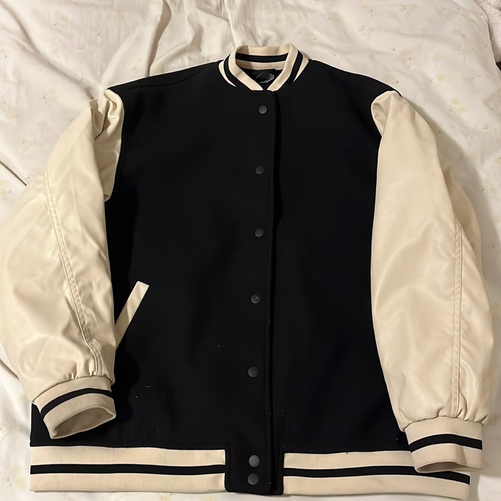 H&M Black and tan varsity jacket